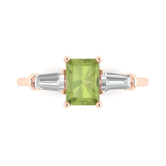 Clara Pucci 14K Rose Gold 1.5ct Peridot Three-Stone Ring for Women