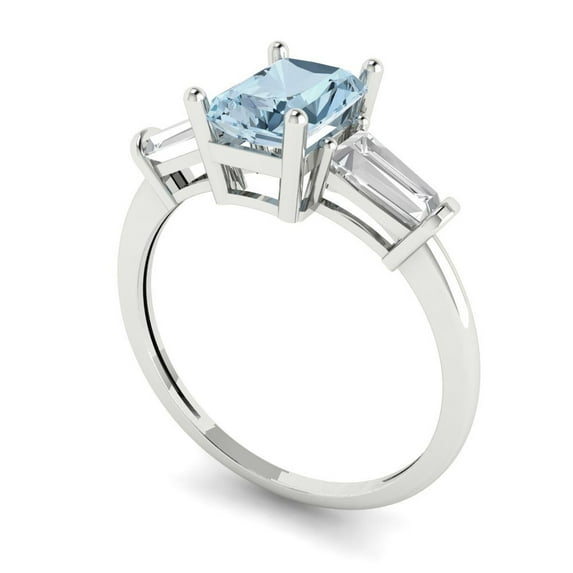 1.5 ct Emerald Cut Natural Swiss Blue Topaz Three-Stone Engagement Ring for Women in 14K White Gold