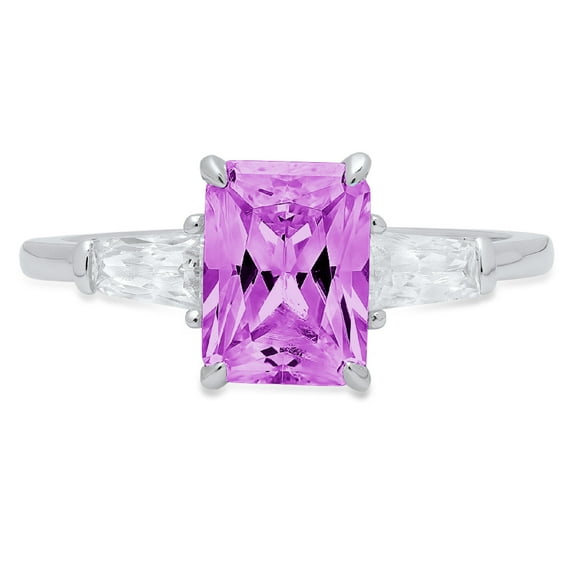 1.5 ct Emerald Cut Simulated Alexandrite 3 Stone 18K White Gold Womens Engagement Ring