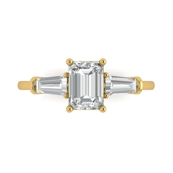 1.5 ct Emerald Cut Simulated Diamond 3 Stone 18K Yellow Gold Womens Engagement Ring