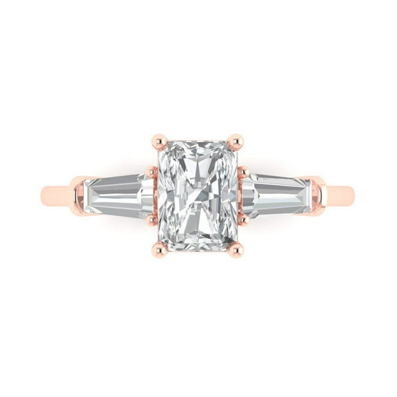 Clara Pucci 14K Rose Gold 1.5ct Clear Three-Stone Ring for Women