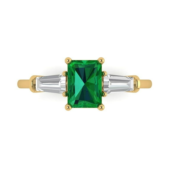 1.5 ctw 3 Stone Anniversary Ring for Women | Emerald Cut Simulated Emerald | Hyperallergenic Solid 18K Yellow Gold