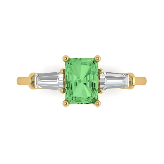 Clara Pucci 14K Yellow Gold Solid Gold Green Three-Stone Anniversary Ring for Women - 1.5 cttw Emerald Cut