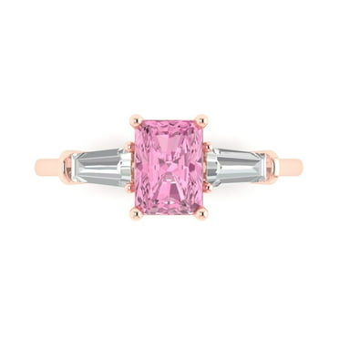 1.5 ct Emerald Cut Simulated Pink Diamond 3 Stone 14K Rose Gold Womens Engagement Ring