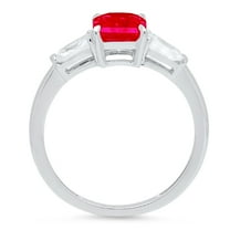 1.5 ct Emerald Cut Simulated Ruby Three-Stone Engagement Ring for Women in 18K White Gold