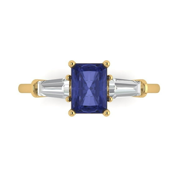 Clara Pucci 14K Yellow Gold Solid Gold Tanzanite Three-Stone Anniversary Ring for Women - 1.5 cttw Emerald Cut