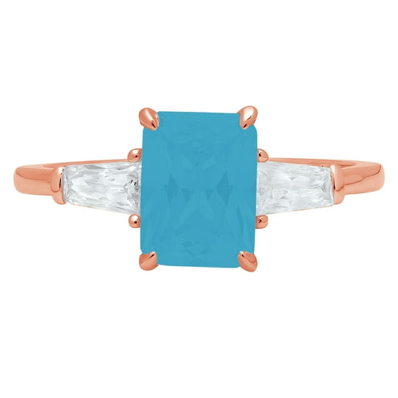 1.5 ct Emerald Cut Simulated Turquoise 3 Stone 14K Rose Gold Womens Engagement Ring