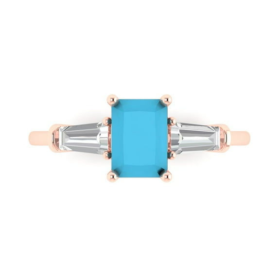 Clara Pucci 14K Rose Gold 1.5ct Turquoise Three-Stone Ring for Women