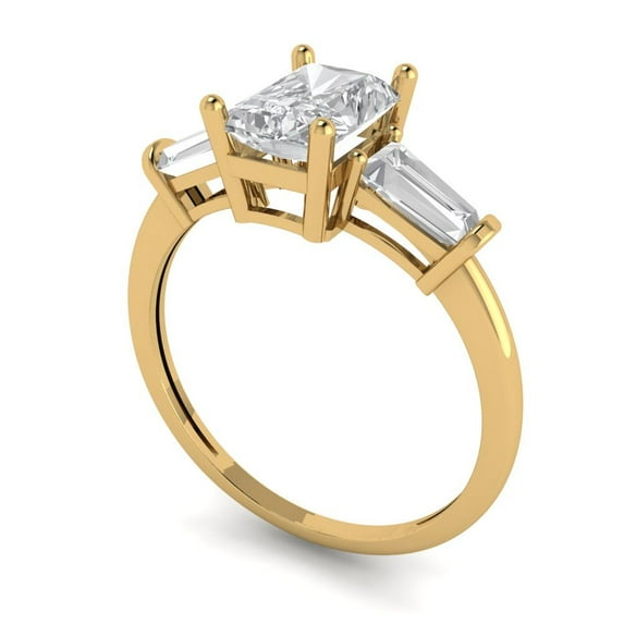 1.5 ct Emerald Cut White Sapphire Three-Stone Engagement Ring for Women in 18K Yellow Gold