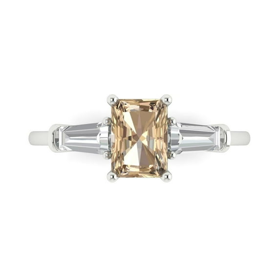 Clara Pucci 14K White Gold Solid Gold YellowMoissanite Three-Stone Anniversary Ring for Women - 1.5 cttw Emerald Cut
