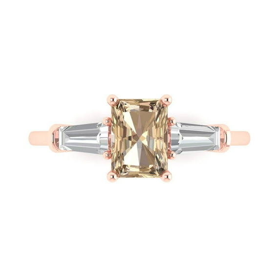 Clara Pucci 14K Rose Gold 1.5ct YellowMoissanite Three-Stone Ring for Women