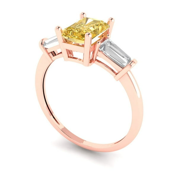 1.5 ct Emerald Cut Yellow Moissanite Three-Stone Engagement Ring for Women in 18K Rose Gold