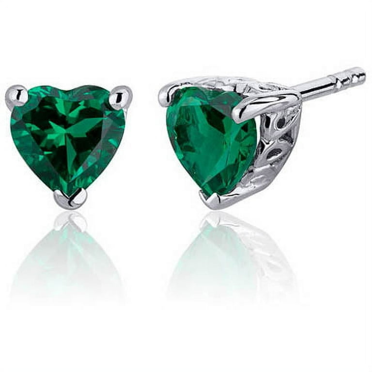 ct Heart Shape Green Simulated Emerald Stud Earrings in