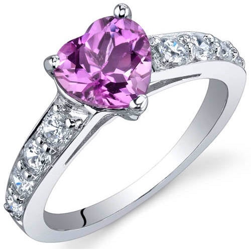 ☆TATIANA☆ Silver 925 Pink Sapphire Heart Bezel RingCR0486 1.5 ct Heart Shape Pink Created Sapphire Ring in Sterling