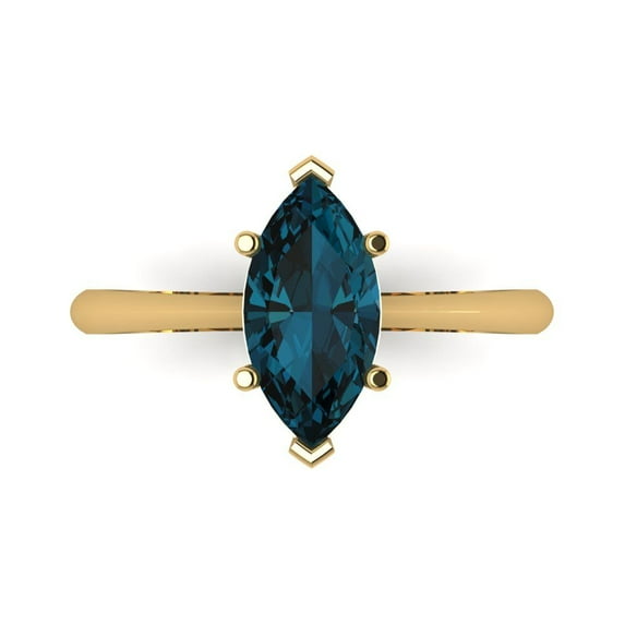 1.5 ctw Solitaire Anniversary Ring for Women | Marquise Cut Natural London Blue Topaz | Hyperallergenic Solid 18K Yellow Gold