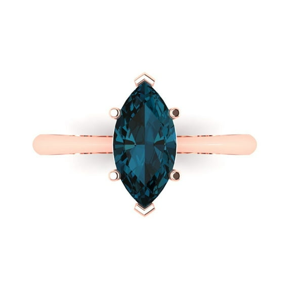 Clara Pucci 14K Rose Gold 1.5ct LondonBlueTopaz Solitaire Ring for Women