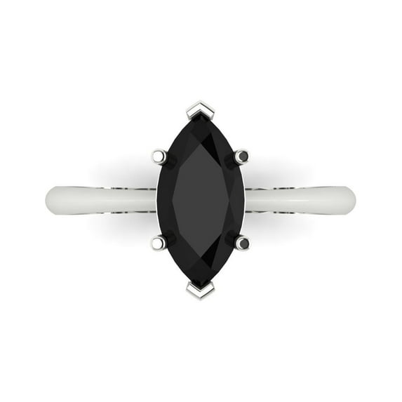 1.5 ct Marquise Cut Natural Onyx Solitaire Engagement Ring for Women in 18K White Gold