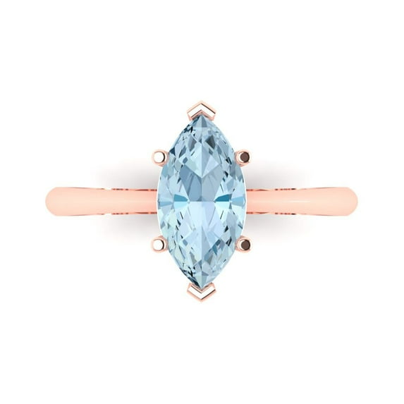 Solitaire Engagement Ring for Women - 1.5ct Natural Swiss Blue Topaz in 14K Rose Gold Promise Ring