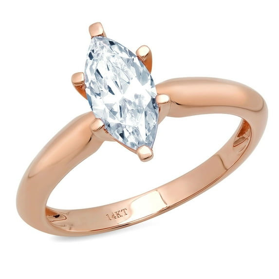 1.5 ct Marquise Cut Natural Swiss Blue Topaz Solitaire 18K Rose Gold Womens Engagement Ring