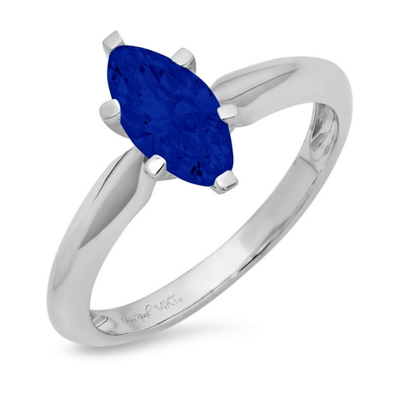 1.5 ct Marquise Cut Simulated Blue Sapphire Solitaire 14K White Gold Womens Engagement Ring