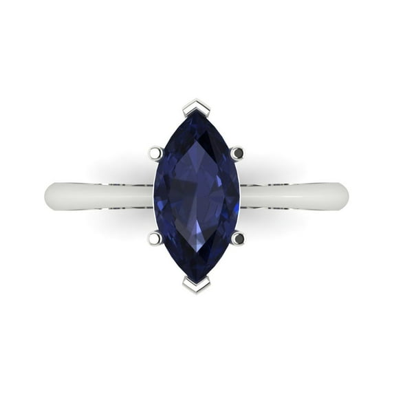 1.5 ctw Solitaire Anniversary Ring for Women | Marquise Cut Simulated Blue Sapphire | Hyperallergenic Solid 18K White Gold
