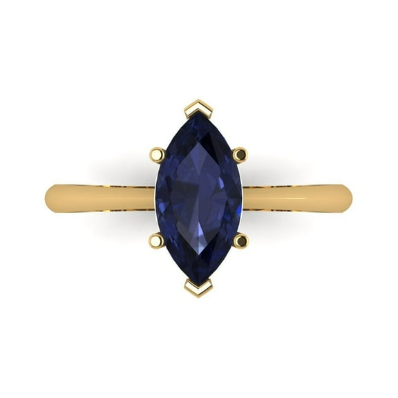 1.5 ct Marquise Cut Simulated Blue Sapphire Solitaire Engagement Ring for Women in 14K Yellow Gold