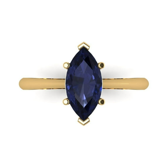 1.5 ct Marquise Cut Simulated Blue Sapphire Solitaire Engagement Ring for Women in 18K Yellow Gold
