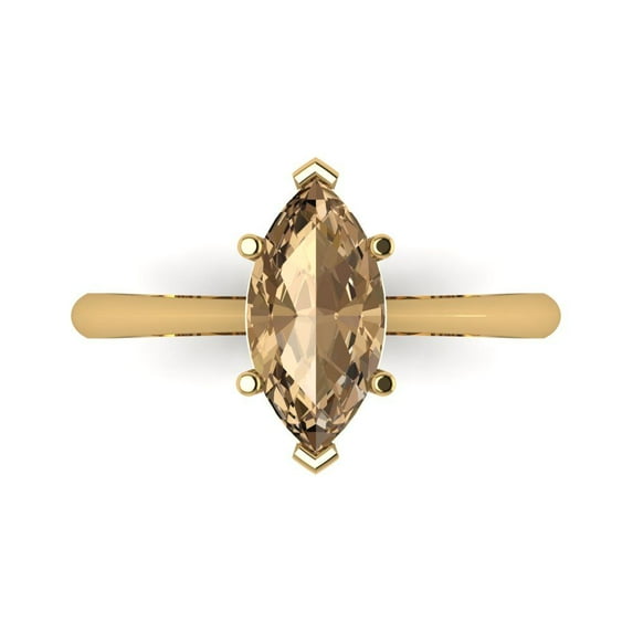 1.5 ctw Solitaire Anniversary Ring for Women | Marquise Cut Simulated Champagne Diamond | Hyperallergenic Solid 14K Yellow Gold