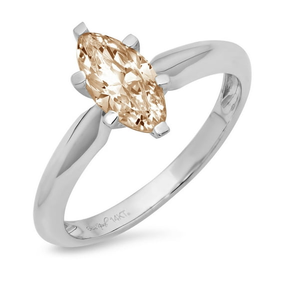 1.5 ct Marquise Cut Simulated Champagne Diamond Solitaire 18K White Gold Womens Engagement Ring