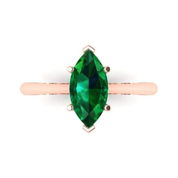 1.5 ctw Solitaire Anniversary Ring for Women | Marquise Cut Simulated Emerald | Hyperallergenic Solid 14K Rose Gold