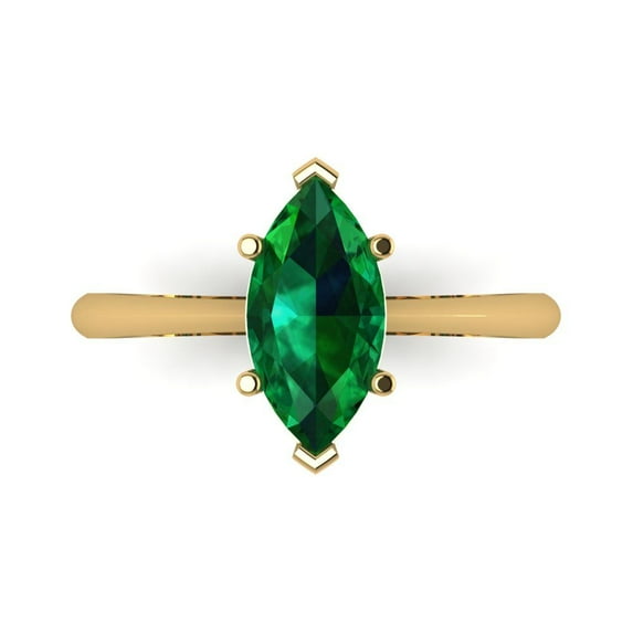 Clara Pucci 14K Yellow Gold Solid Gold Emerald Solitaire Anniversary Ring for Women - 1.5 cttw Marquise Cut