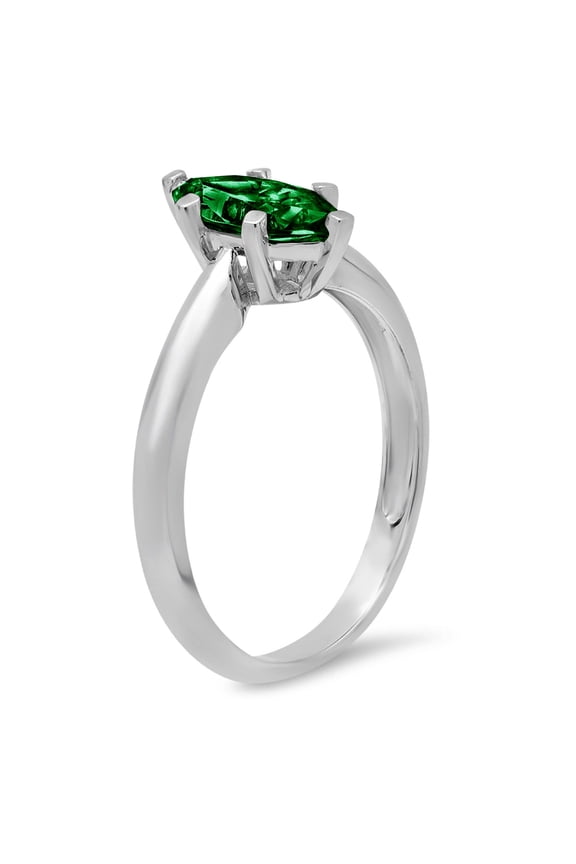 1.5 ct Marquise Cut Simulated Emerald Solitaire Engagement Ring for Women in 18K White Gold
