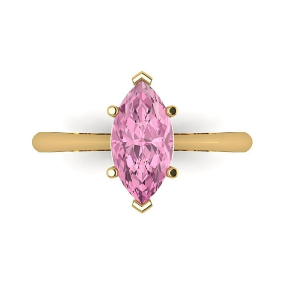 1.5 ct Marquise Cut Simulated Pink Diamond Solitaire Engagement Ring for Women in 18K Yellow Gold