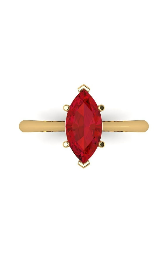 1.5 ct Marquise Cut Simulated Ruby Solitaire Engagement Ring for Women in 14K Yellow Gold
