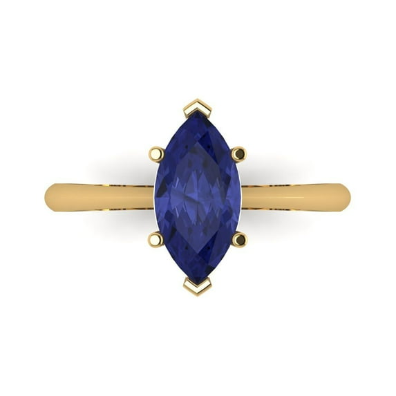 1.5 ct Marquise Cut Simulated Tanzanite Solitaire 14K Yellow Gold Womens Engagement Ring