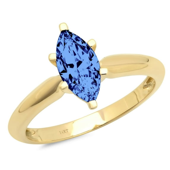 1.5 ct Marquise Cut Simulated Tanzanite Solitaire 18K Yellow Gold Womens Engagement Ring