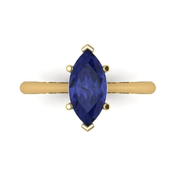1.5 ct Marquise Cut Simulated Tanzanite Solitaire Engagement Ring for Women in 14K Yellow Gold