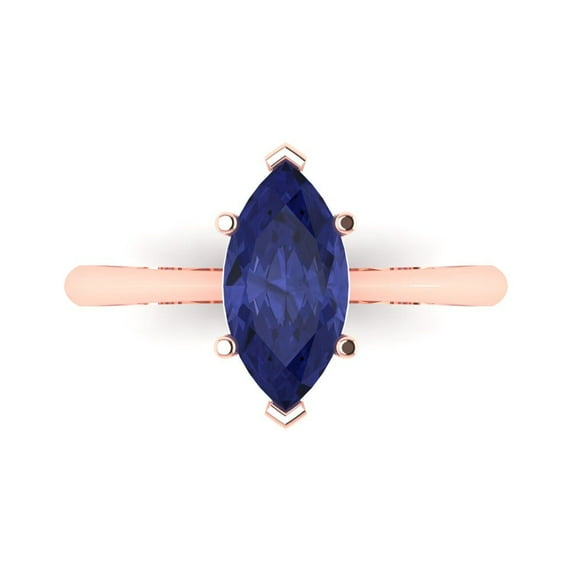 1.5 ct Marquise Cut Simulated Tanzanite Solitaire Engagement Ring for Women in 18K Rose Gold