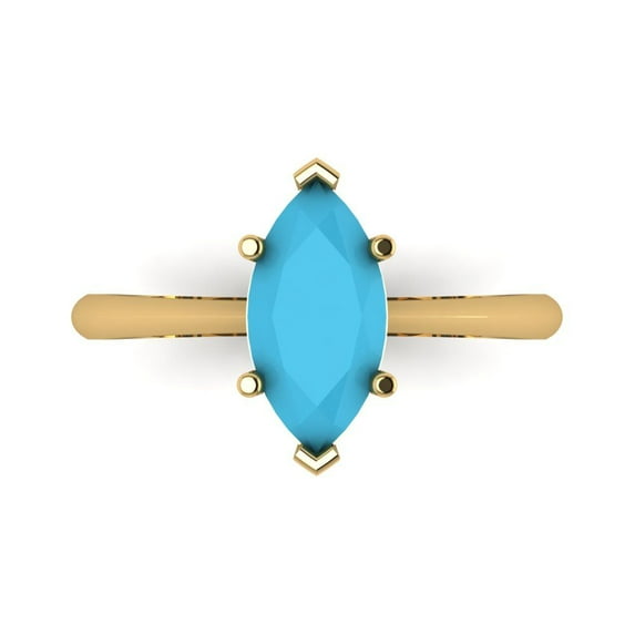 1.5 ctw Solitaire Anniversary Ring for Women | Marquise Cut Simulated Turquoise | Hyperallergenic Solid 18K Yellow Gold