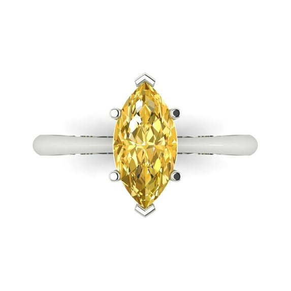 1.5 ct Marquise Cut Simulated Yellow Diamond Solitaire Engagement Ring for Women in 18K White Gold
