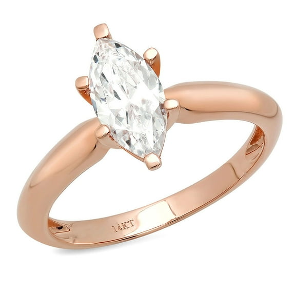 1.5 ct Marquise Cut White Sapphire Solitaire 14K Rose Gold Womens Engagement Ring