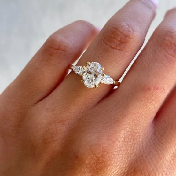 1.5 Carat Oval Moissanite Three Stone Floral Cluster Art Deco Engagement Ring