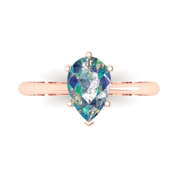 1.5 ctw Solitaire Anniversary Ring for Women | Pear Cut Blue Moissanite | Hyperallergenic Solid 18K Rose Gold
