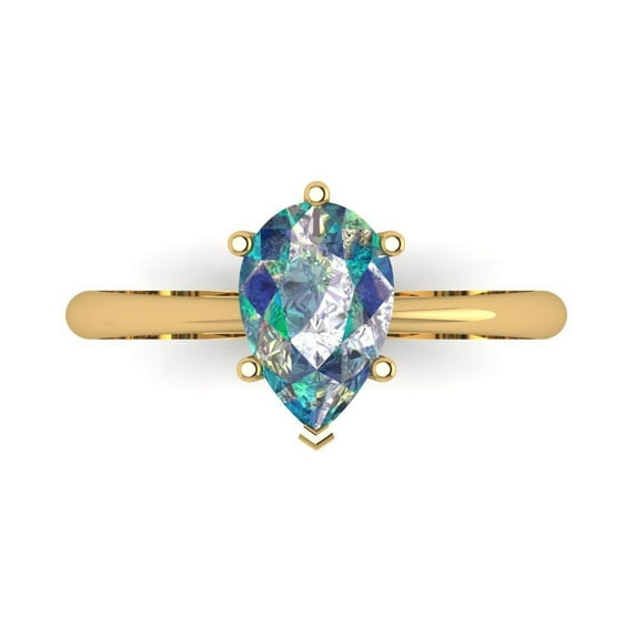 1.5 ctw Solitaire Anniversary Ring for Women | Pear Cut Blue Moissanite | Hyperallergenic Solid 18K Yellow Gold