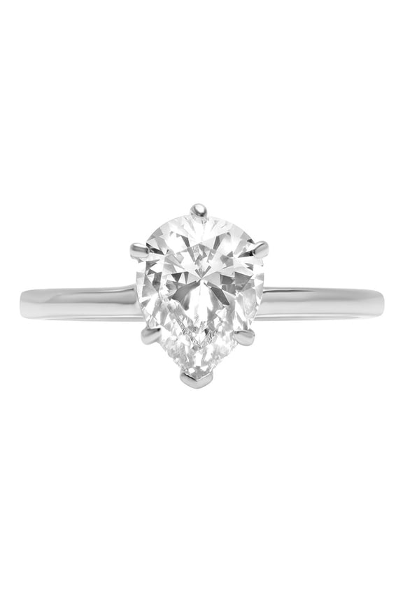 1.5 ct Pear Cut Genuine Cultured Diamond VS1-VS2 I-J 14K White Gold Solitaire Promise Wedding Statement Engagement Designer Ring size 6.5