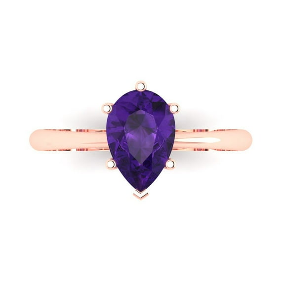 Clara Pucci 14K Rose Gold Solid Gold Amethyst Solitaire Anniversary Ring for Women - 1.5 cttw Pear Cut