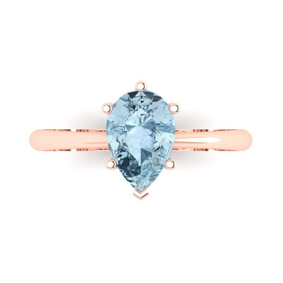 Solitaire Engagement Ring for Women - 1.5ct Natural Aquamarine in 14K Rose Gold Promise Ring