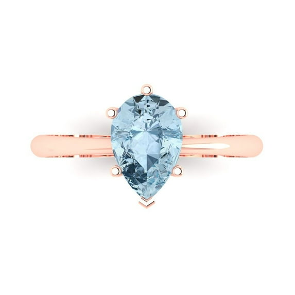 Clara Pucci 14K Rose Gold 1.5ct Aquamarine Solitaire Ring for Women