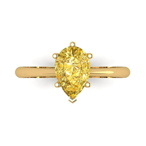 1.5 ctw Solitaire Anniversary Ring for Women | Pear Cut Natural Citrine | Hyperallergenic Solid 14K Yellow Gold