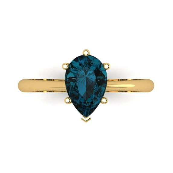 1.5 ct Pear Cut Natural London Blue Topaz Solitaire 14K Yellow Gold Womens Engagement Ring